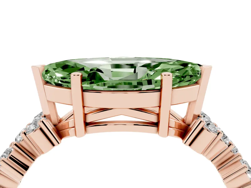 Marquise Scattered Accent Engagement Ring Setting for a Fancy Green Lab-Grown Diamond | Rose Gold