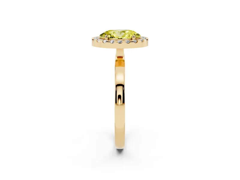 Oval Thin Halo Engagement Ring Setting for a Fancy Yellow Lab-Grown Diamond | Plain Polished Band | Yellow Gold