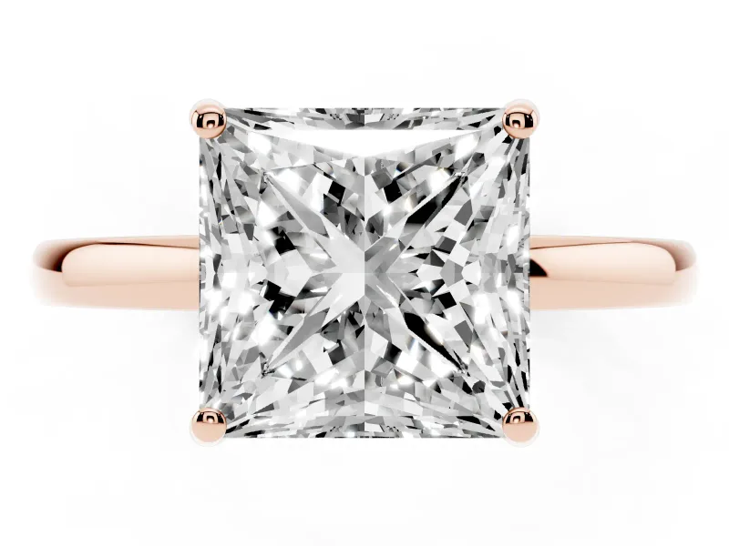 Princess Cut Hidden Halo Solitaire Engagement Ring Setting | Thin Wire Band | Rose Gold