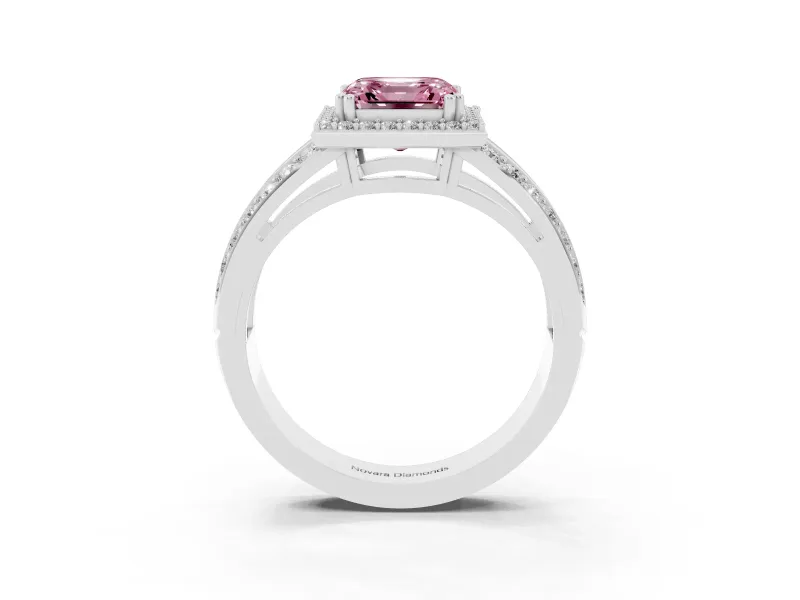 Asscher Cut Halo Engagement Ring Setting for a Fancy Pink Lab-Grown Diamond | Two-Row Pave Split Shank | Platinum