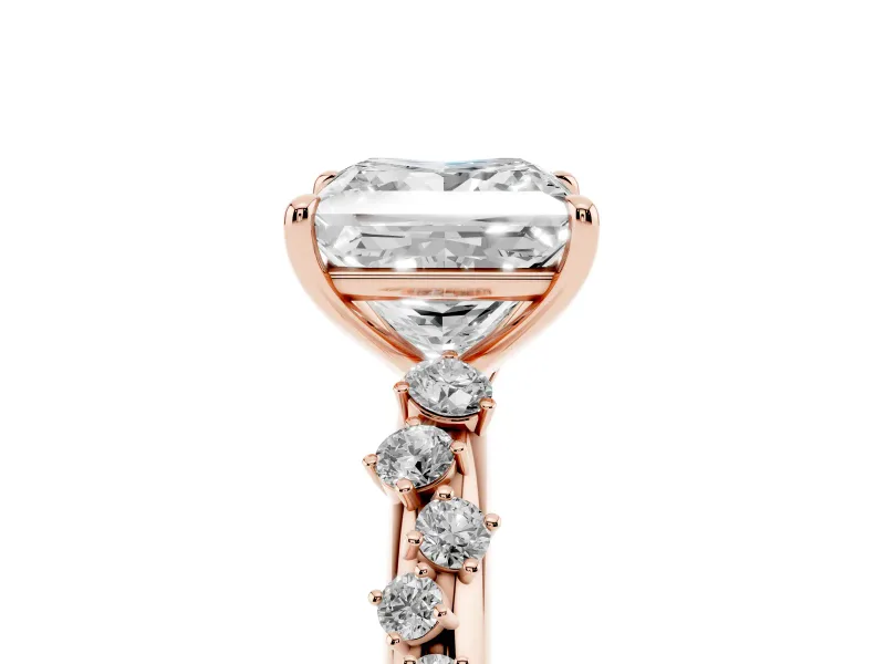 Princess Cut Solitaire Engagement Ring Setting | Graduated Scattered Accents | Rose Gold