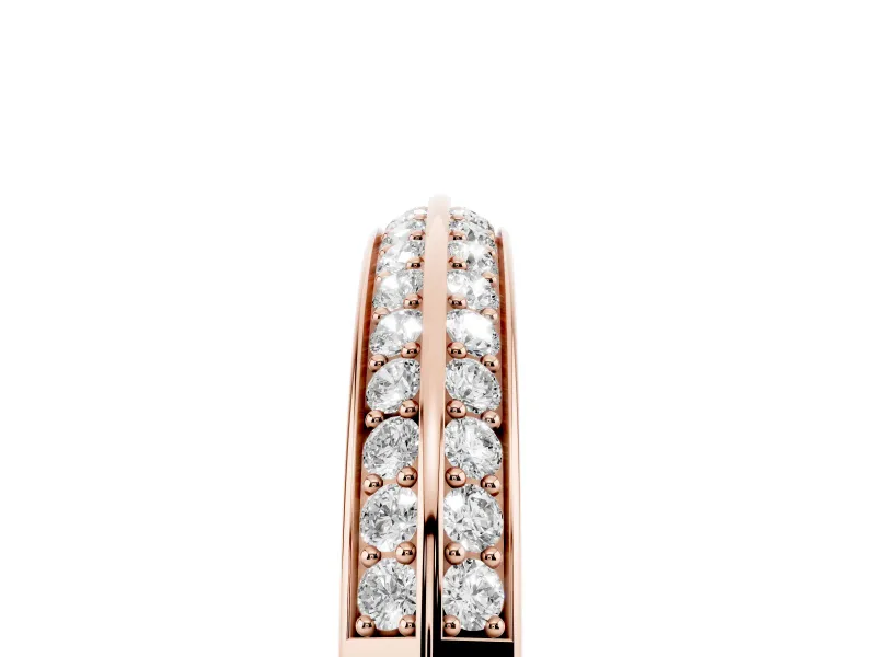 Round Lab-Grown Diamond Double Row Pavé Knife Edge Wedding Band | Raised Divider | Rose Gold