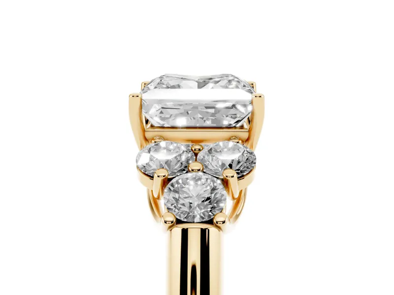 Princess Cut Side Stone Engagement Ring Setting | Triangle Side Clusters | Yellow Gold