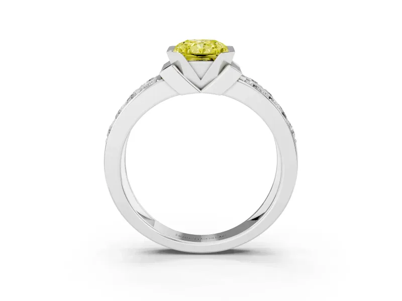 Radiant Cut Half Bezel Engagement Ring Setting for a Fancy Yellow Lab-Grown Diamond | Channel Band | White Gold
