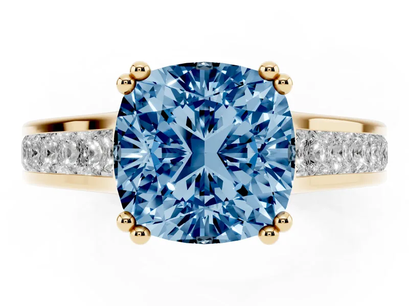 Cushion Cut Channel Engagement Ring Setting for a Fancy Blue Lab-Grown Diamond | Yellow Gold - Design NV-24671