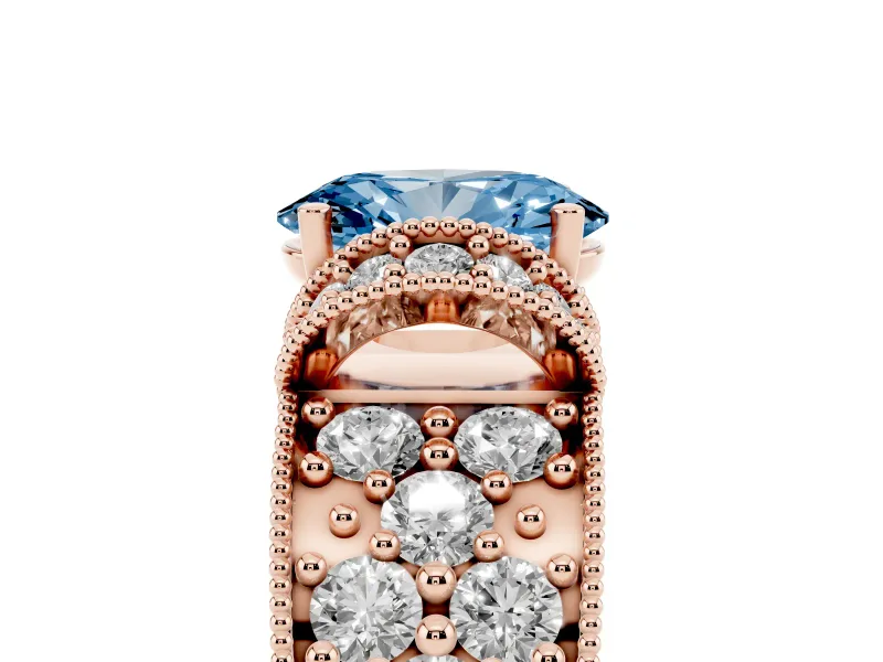Oval Vintage Milgrain Pave Engagement Ring Setting for a Fancy Blue Lab-Grown Diamond | Crescent Side Rows | Rose Gold