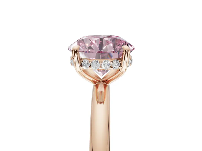 Round Hidden Halo Engagement Ring Setting for a Fancy Pink Lab-Grown Diamond | Rose Gold