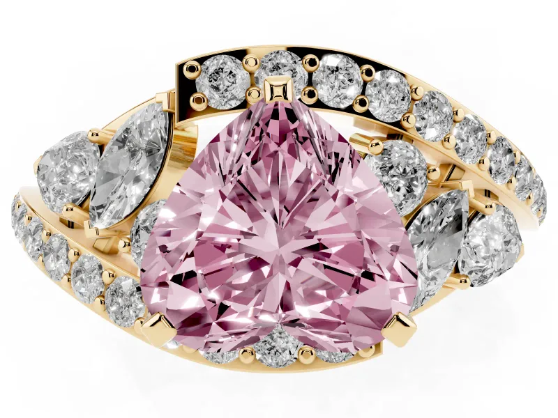 Heart-Shaped Bypass Pavé Engagement Ring Setting for a Fancy Pink Lab-Grown Diamond | Yellow Gold