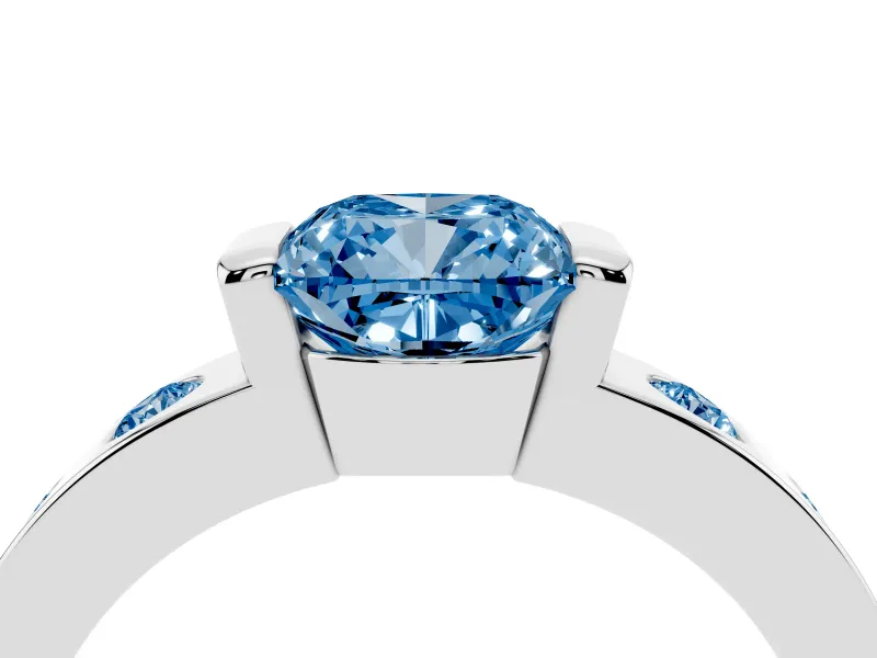 Cushion Cut Tension Style Engagement Ring Setting for a Fancy Blue Lab-Grown Diamond | Platinum