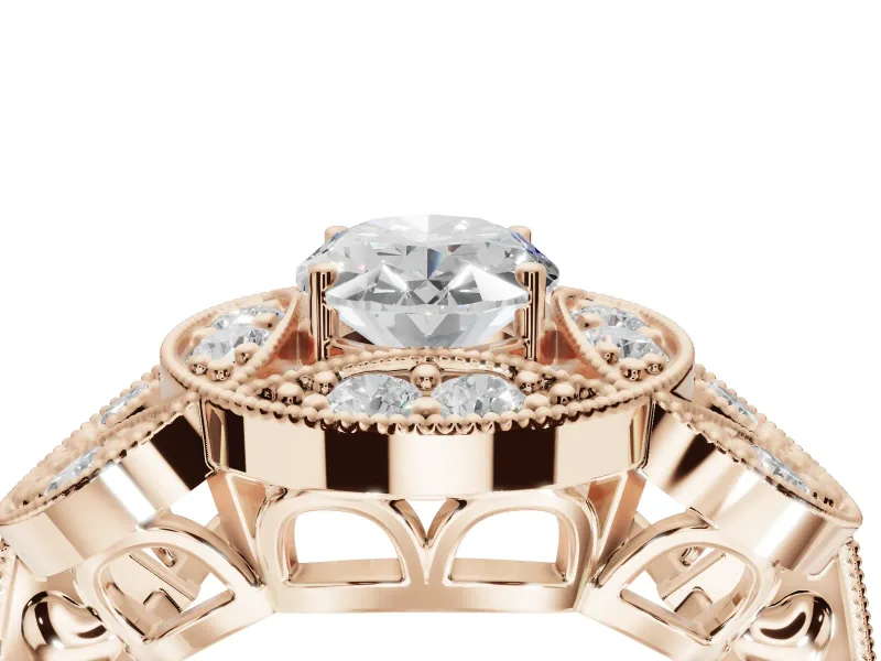 Heart-Shaped Vintage Floral Halo Engagement Ring Setting | Engraved Milgrain Band | Rose Gold
