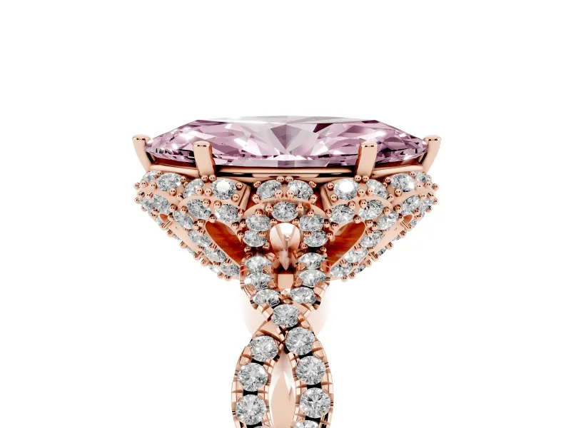 Marquise Milgrain Halo Engagement Ring Setting for a Fancy Pink Lab-Grown Diamond | Graduated Shoulders | Rose Gold
