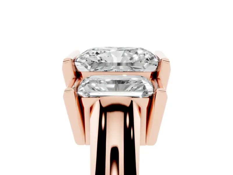 Radiant Cut Channel-Set Three Stone Engagement Ring Setting | Wide Flat Band | Rose Gold