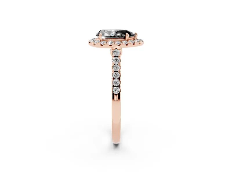 Pear-Shaped Halo Engagement Ring Setting for a Black Center | Pavé Shoulders | Rose Gold