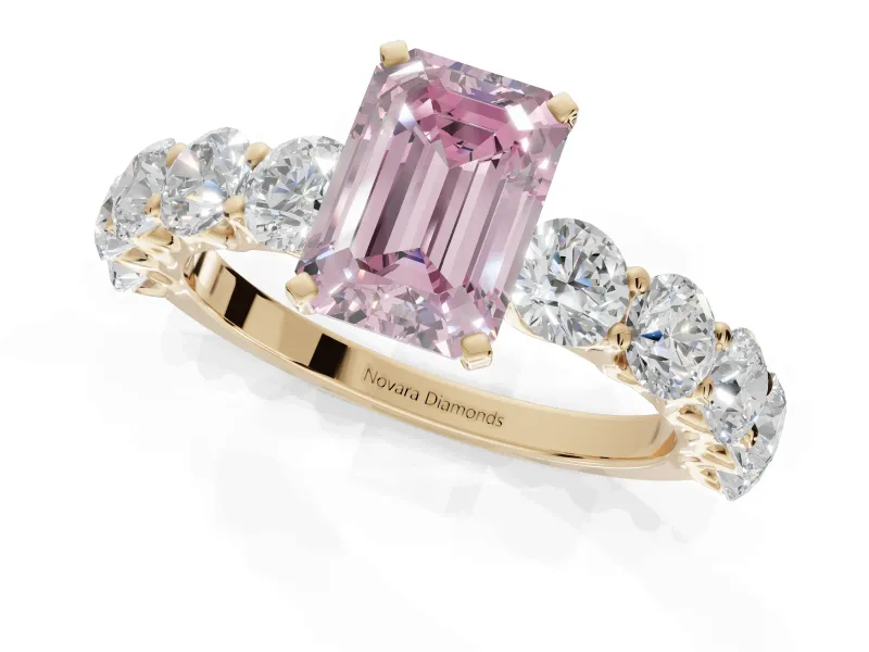 Emerald Cut Engagement Ring Setting for a Fancy Pink Lab-Grown Diamond | Yellow Gold - Design NV-24455
