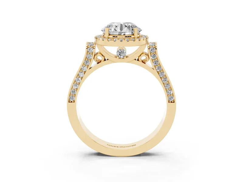 Round Halo Engagement Ring Setting | Pavé Panel Shoulders | Yellow Gold
