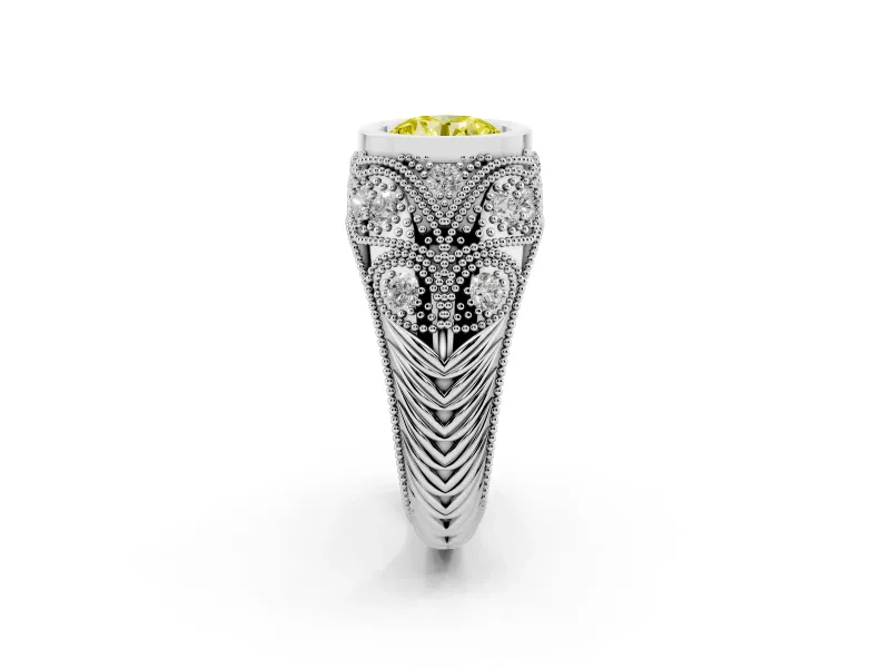 Round Vintage Bezel Engagement Ring Setting for a Fancy Yellow Lab-Grown Diamond | Sterling Silver