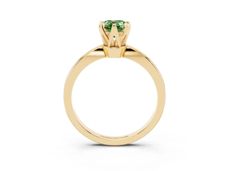 Fancy Green Pear Cut Diamond Solitaire Engagement Ring Set in Yellow gold with Slim Tapered Solitaire Band