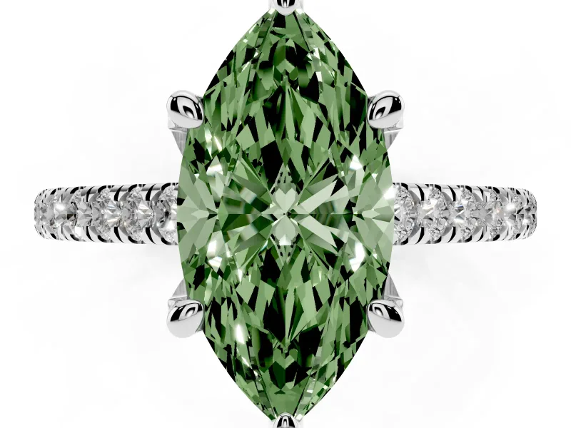 Marquise Hidden Halo Pave Engagement Ring Setting for a Fancy Green Lab-Grown Diamond | Claw Prongs | White Gold