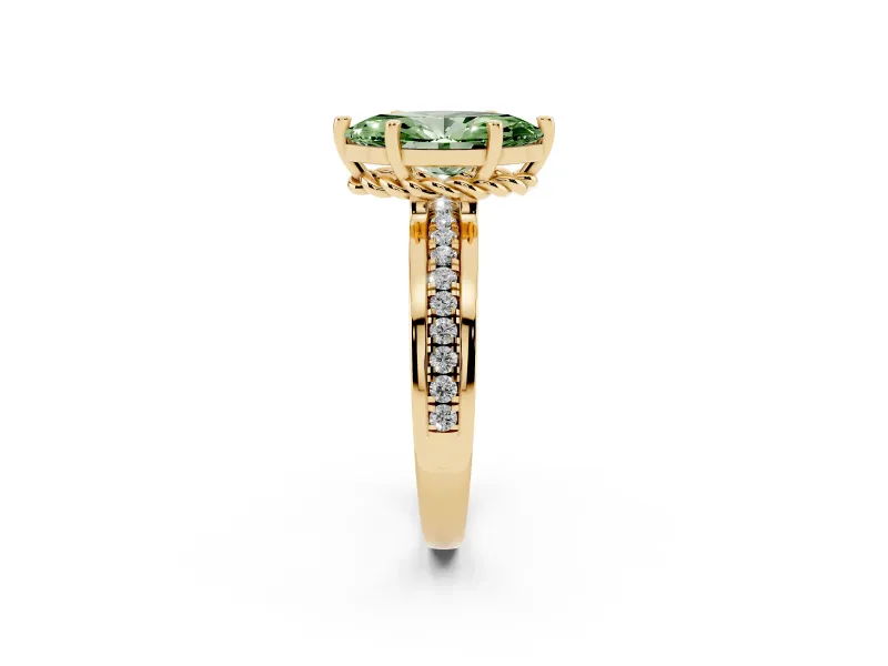 Marquise Channel Set Engagement Ring Setting for a Fancy Green Lab-Grown Diamond | Rope Collar | Yellow Gold