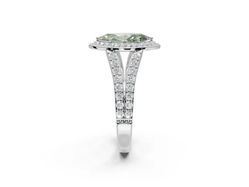 Marquise Halo Pavé Engagement Ring Setting for a Fancy Green Lab-Grown Diamond | Narrow Split Shank | White Gold