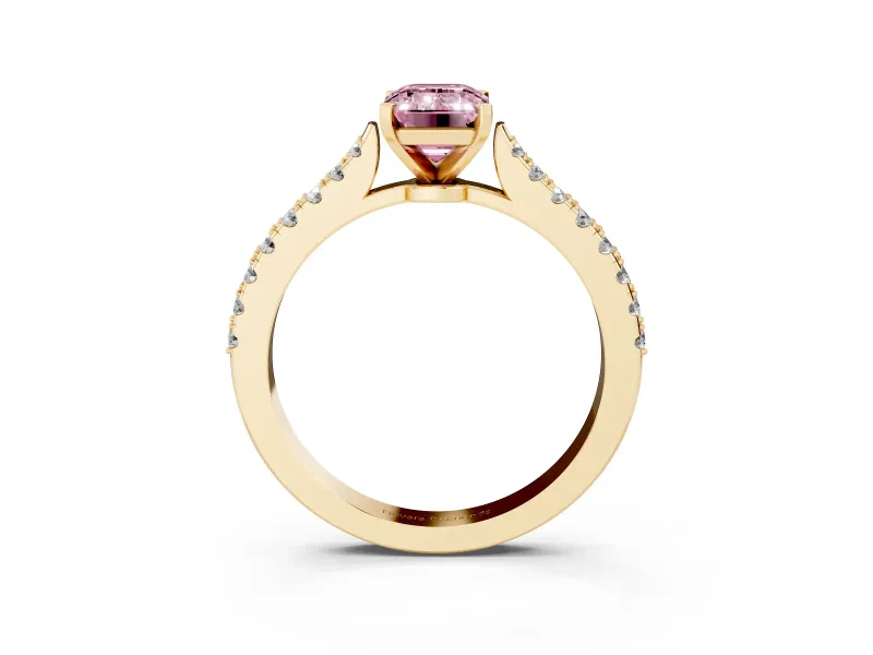 Emerald Cut Pavé Engagement Ring Setting for a Fancy Pink Lab-Grown Diamond | Yellow Gold - Design NV-24454