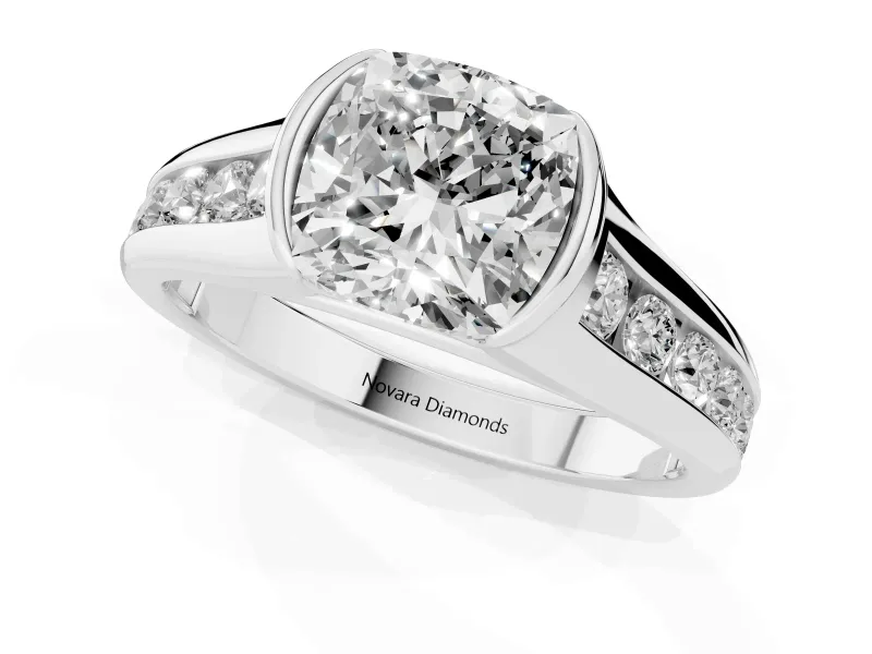 Cushion Cut Half Bezel Solitaire Engagement Ring Setting | Graduated Channel Band | Platinum