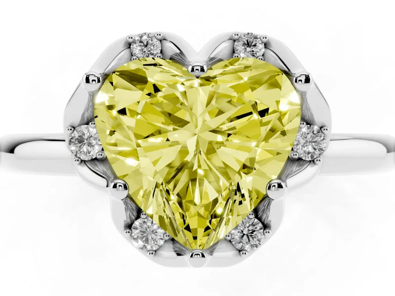 Heart-Shaped Petal Halo Engagement Ring Setting for a Fancy Yellow Lab-Grown Diamond | Platinum