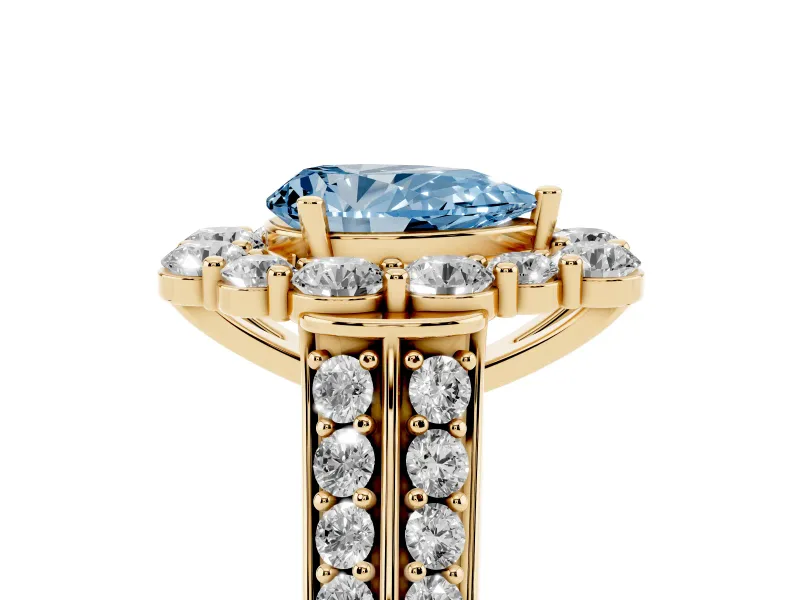 Pear-Shaped Large Accent Halo Engagement Ring Setting for a Fancy Blue Lab-Grown Diamond | Graduated Pavé | Yellow Gold