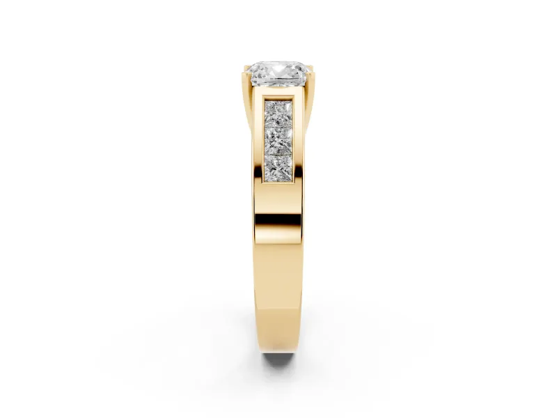 Cushion Cut Channel-Set Engagement Ring Setting | Princess Side Stones | Yellow Gold