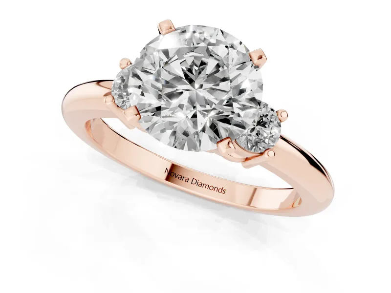 Round Three Stone Engagement Ring Setting | Round Side Stones | Rose Gold