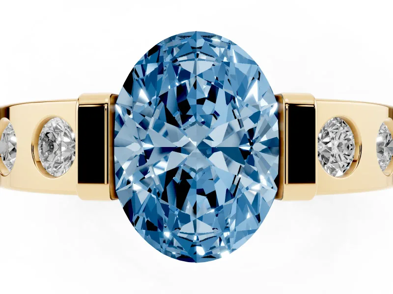 Oval Tension Style Engagement Ring Setting for a Fancy Blue Lab-Grown Diamond | Yellow Gold