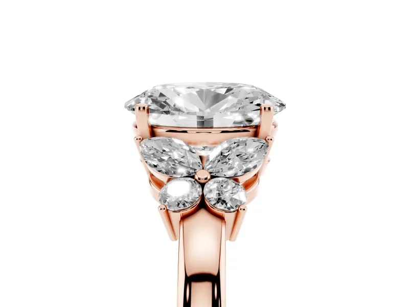 Oval Cut Diamond Solitaire Floral Ring Set in Rose gold with Marquise Petals and Prong Setting