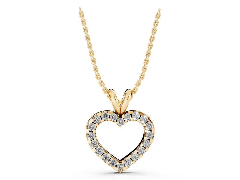 Round Lab-Grown Diamond Pavé Open Heart Pendant Necklace | Split Bail | Yellow Gold