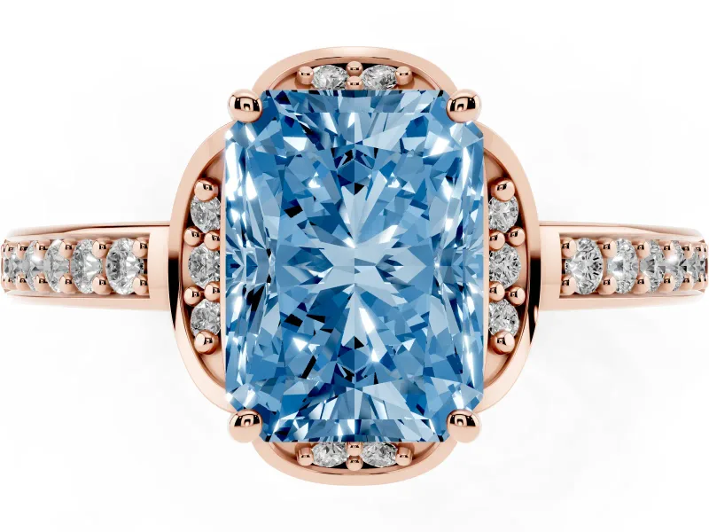 Radiant Cut Floral Pavé Engagement Ring Setting for a Fancy Blue Lab-Grown Diamond | Rose Gold