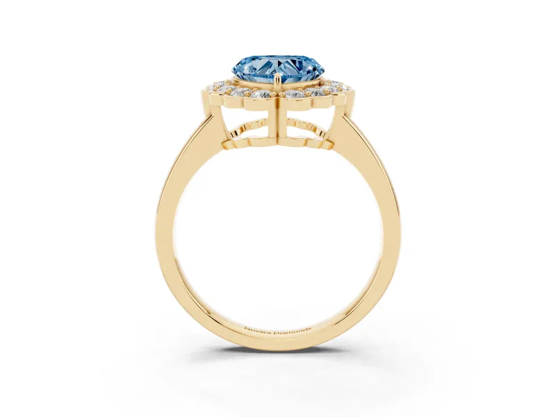 Heart-Shaped Halo Engagement Ring Setting for a Fancy Blue Lab-Grown Diamond | Yellow Gold - Design NV-24719