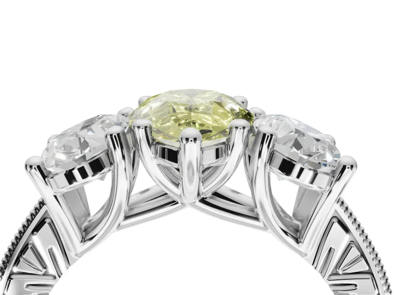Pear-Shaped Vintage Three Stone Engagement Ring Setting for a Fancy Yellow Lab-Grown Diamond | White Gold