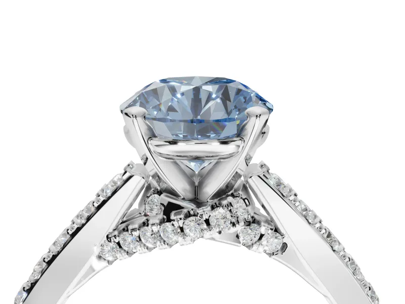 Round Pavé Solitaire Engagement Ring Setting for a Fancy Blue Lab-Grown Diamond | Crossover Gallery | Sterling Silver