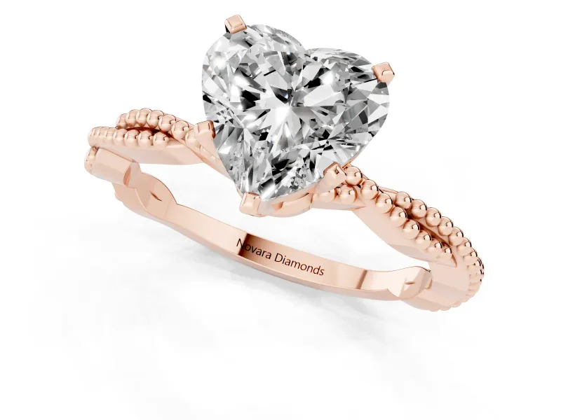 Heart-Shaped Twisted Solitaire Engagement Ring Setting | Beaded Twist Band | Rose Gold