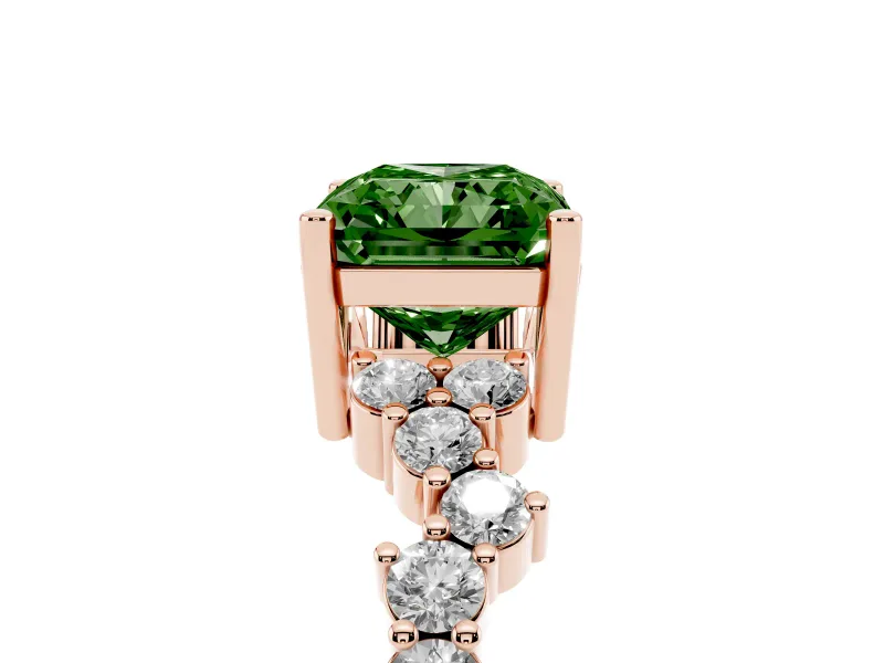 Radiant Cut Scattered Accent Engagement Ring Setting for a Fancy Green Lab-Grown Diamond | Rose Gold