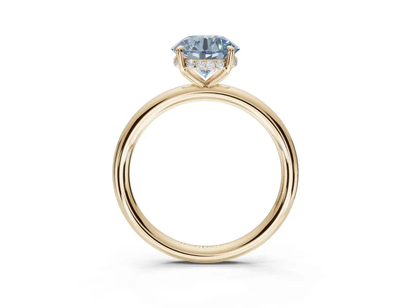 Round Hidden Halo Ring Setting for a Fancy Blue Lab-Grown Diamond | Yellow Gold