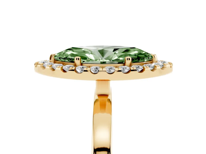 Marquise Thin Halo Engagement Ring Setting for a Fancy Green Lab-Grown Diamond | Plain Polished Band | Yellow Gold