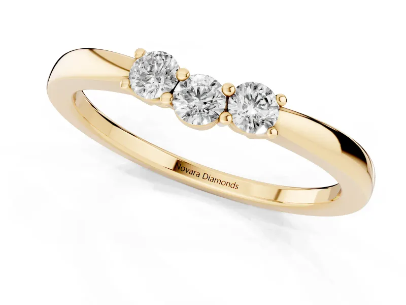 Round Diamond Three-Stone Tension Band Set in Yellow gold with Prong Setting