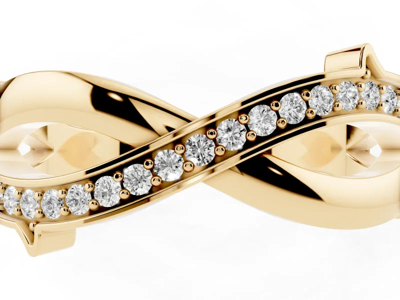 Round Lab-Grown Diamond Pavé Twisted Infinity Band | One Plain Strand | Yellow Gold