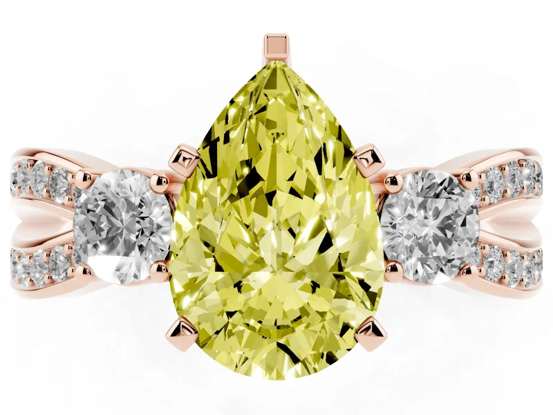 Pear-Shaped Three-Stone Twist Engagement Ring Setting for a Fancy Yellow Lab-Grown Diamond | Rose Gold