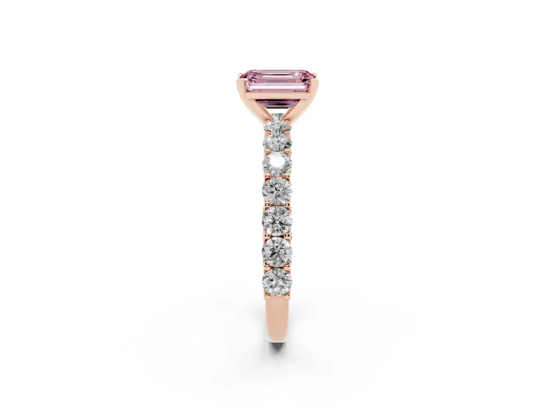 Emerald Cut Shared Prong Engagement Ring Setting for a Fancy Pink Lab-Grown Diamond | Rose Gold