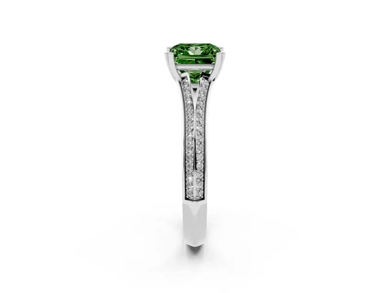 Princess Cut Split Shank Engagement Ring Setting for a Fancy Green Lab-Grown Diamond | Pave Band | White Gold