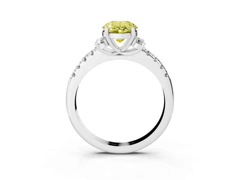 Oval Side Stone Pave Engagement Ring Setting for a Fancy Yellow Lab-Grown Diamond | Paired Round Accents | White Gold