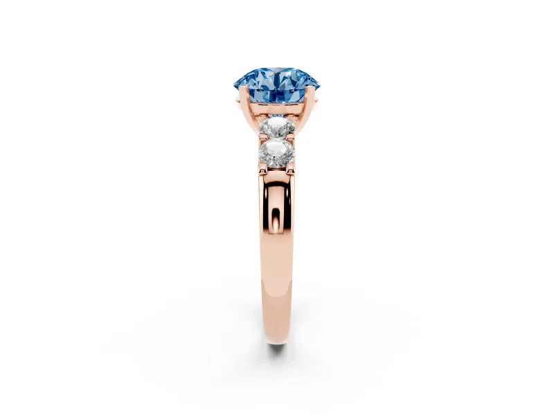 Round Five Stone Engagement Ring Setting for a Fancy Blue Lab-Grown Diamond | Rose Gold