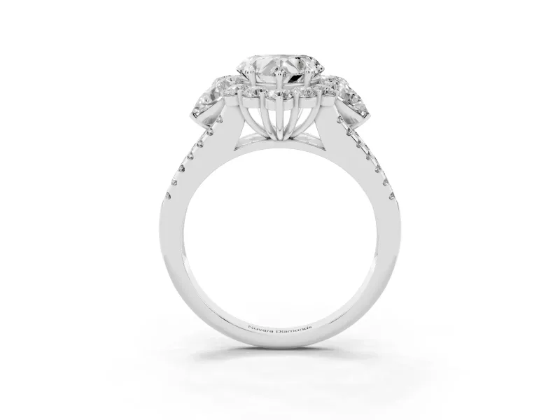 Heart-Shaped Scalloped Halo Engagement Ring Setting | Pear Side Stones | Sterling Silver