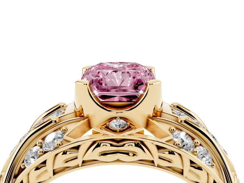 Radiant Cut Art Deco Engagement Ring Setting for a Fancy Pink Lab-Grown Diamond | Yellow Gold